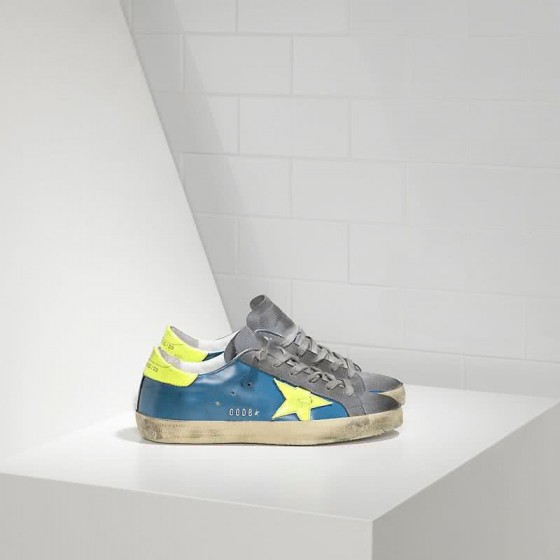 Golden Goose Sneakers Super Star in Pelle e Stella in Pelle Fluo Sky Yellow Fluo Star