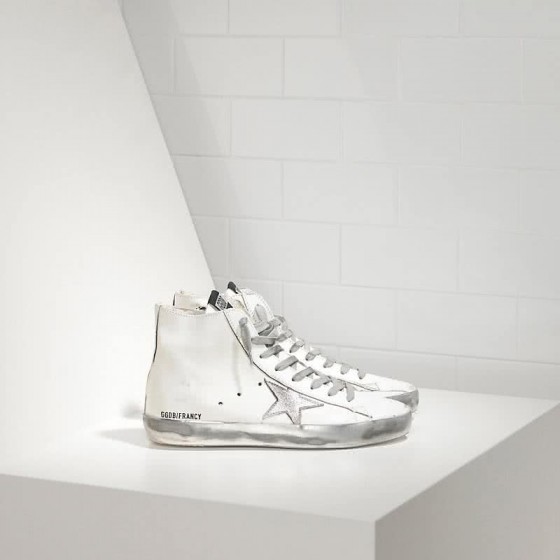 Golden Goose Sneakers FRANCY in Pelle e Stella in Camoscio SPARKLE WHITE SILVER