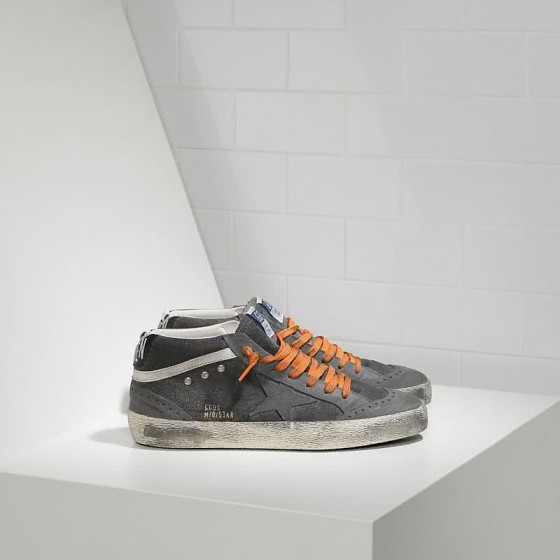 Golden Goose Sneakers Mid Star Canvas Cotone e Stella in Camoscio Denim Destroyed