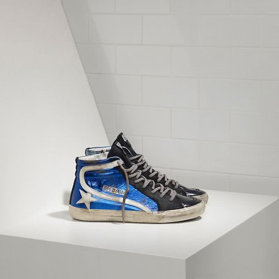 Golden Goose Sneakers Slide in Pelle E Stella in Pelle blue shades