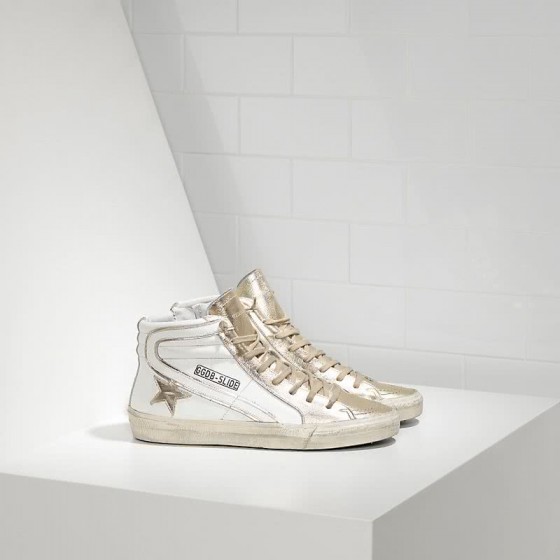 Golden Goose Sneakers Slide in Pelle e Stella in Pelle White Gold Star