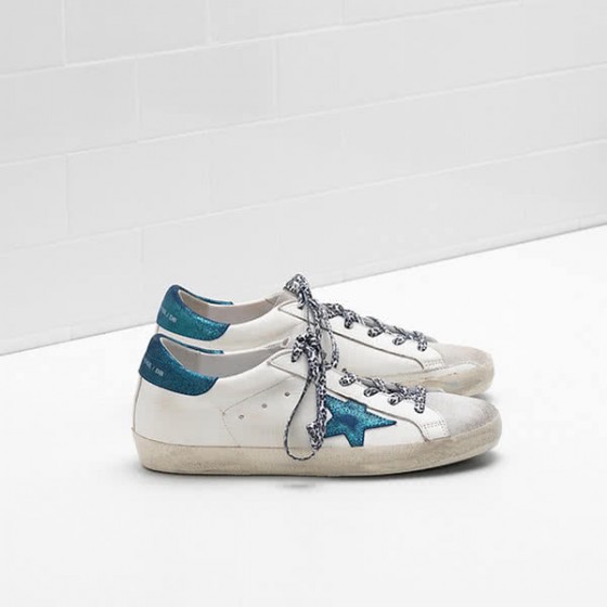 Golden Goose2 Superstar Sneakers calf leather heel is glitter-coated suede Green
