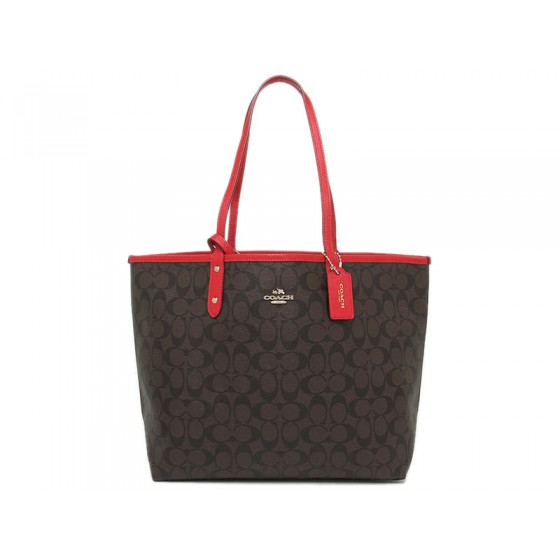 Coach Reversible Signature City Tote Brown Red
