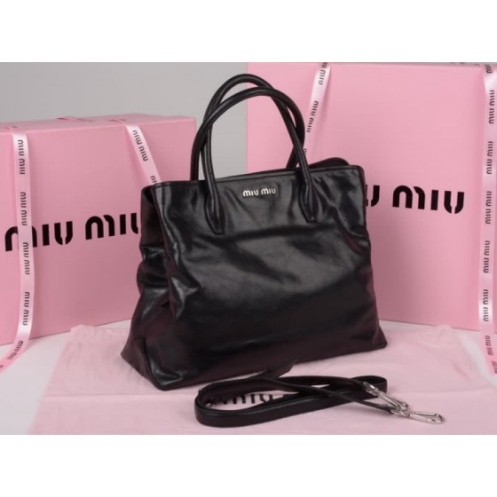 Miu Miu Glazed Leather Tote Black