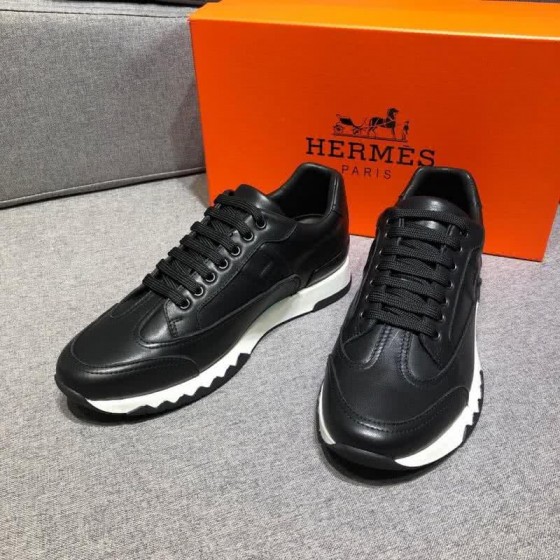 Hermes Fashion Comfortable Sports Shoes Cowhide Black And White Men