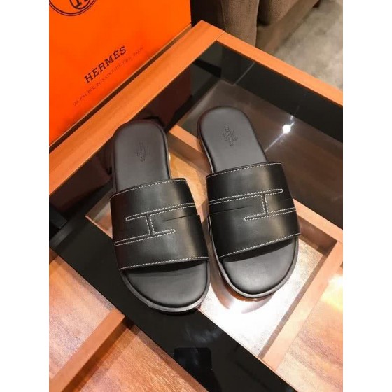 Hermes Fashion Comfortable Slipper Cowhide Black Men
