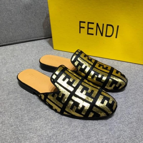 Fend Slippers Black And Golden Men
