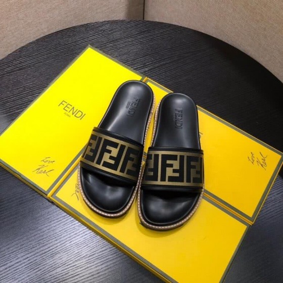 Fendi Slippers Black And Golden Upper Wave Sole Men