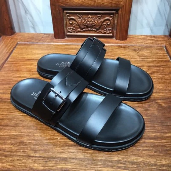 Hermes Fashion Comfortable Slipper Cowhide Black Men