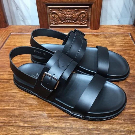 Hermes Fashion Comfortable Slipper Cowhide Black Men