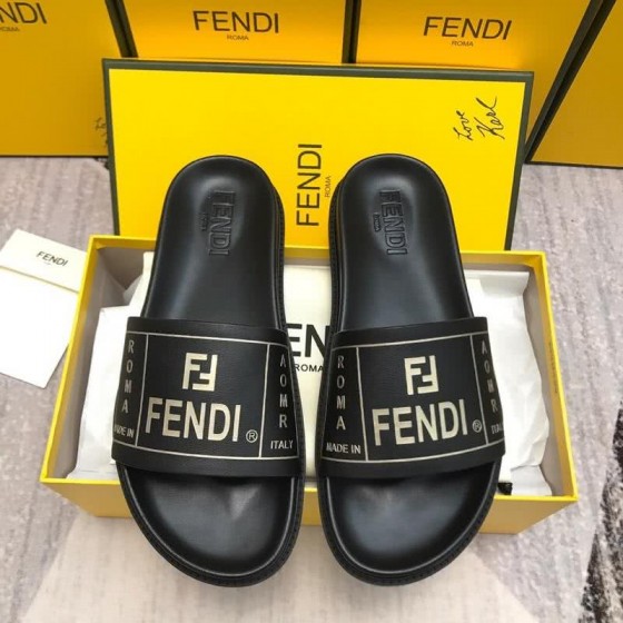 Fendi Slippers Calf Leather White Letters Black Men