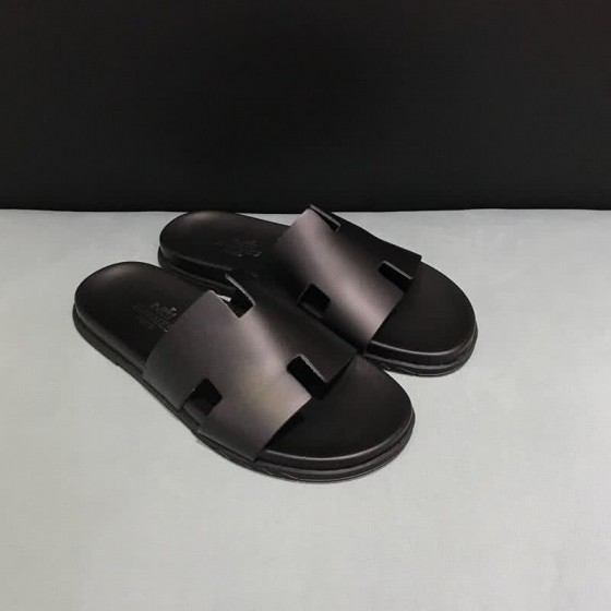 Hermes Fashion Comfortable Slipper Cowhide Black And Brown Men