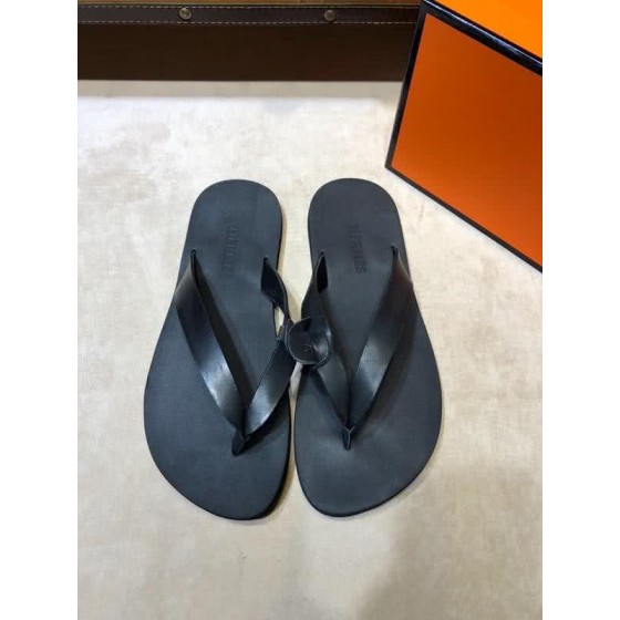 Hermes Fashion Comfortable Slipper Cowhide Black Men
