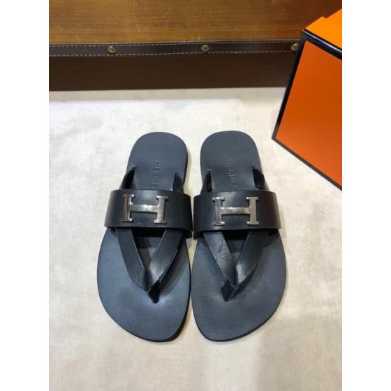 Hermes Fashion Comfortable Slipper Cowhide Black Men