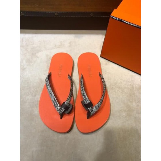 Hermes Fashion Comfortable Slipper Cowhide Orange And Grey Men