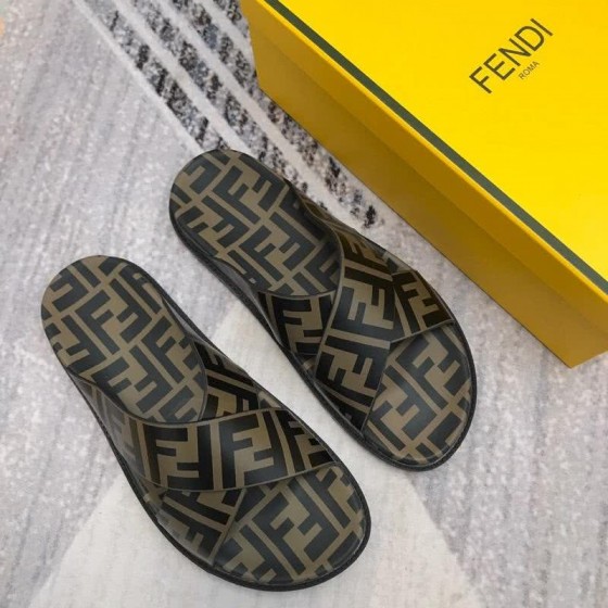 Fendi Slippers Crossed Calf Leather Black And Brown Men