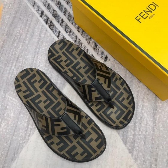 Fendi Flip Flops Calf Leather Black Brown Men