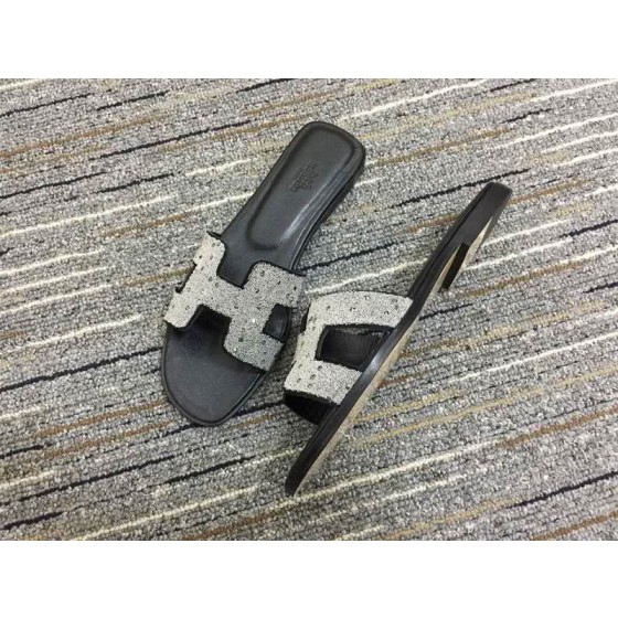 Hermes Slippers Grey Upper Black Sole Women