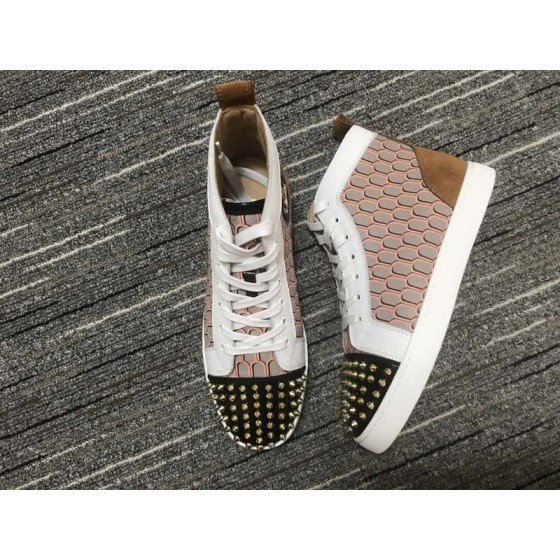 Christian Louboutin Sneakers High Top Rivets White Brown Black Men Women