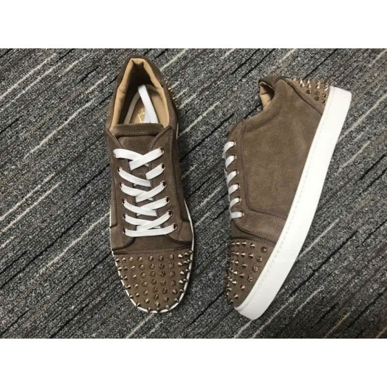 Christian Louboutin Sneakers Low Top Rivets Suede Brown Men Women