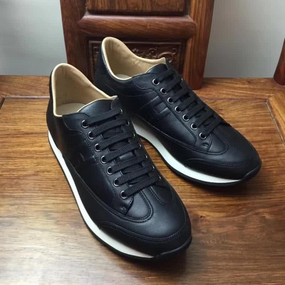 Hermes Fashion Comfortable Sports Shoes Cowhide Black Men