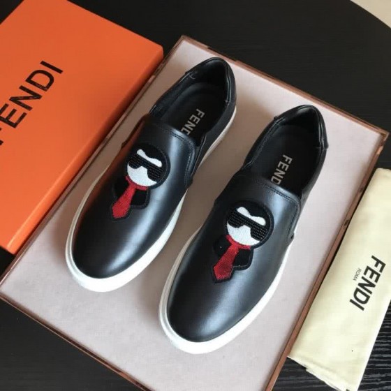 Fendi Slip-on Leather Black Upper White Sole Men