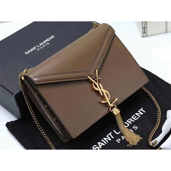 Saint Laurent Cassandra Monogram Clasp Bag Calfskin Brown
