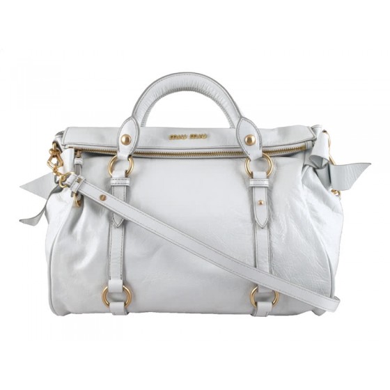 Miu Miu Nappa Leather Large Boston Bag White
