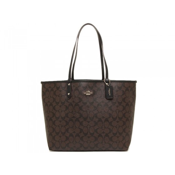 Coach Reversible Signature City Tote Brown Black