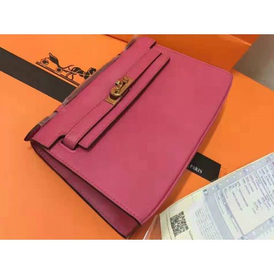 Hermes Swift Kelly Pochette Clutch Gold Hardware Pink