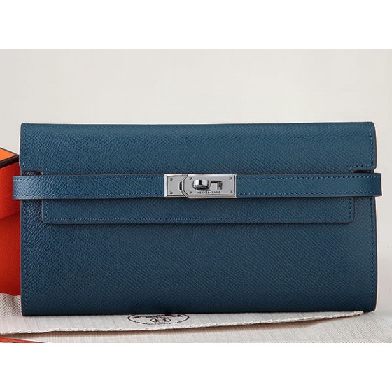 Hermes Epsom Original Calfskin Kelly Long Wallet Dark Blue
