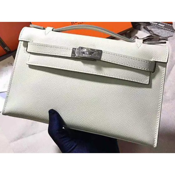 Hermes Epsom Mini Kelly Pochette Silver Hardware White