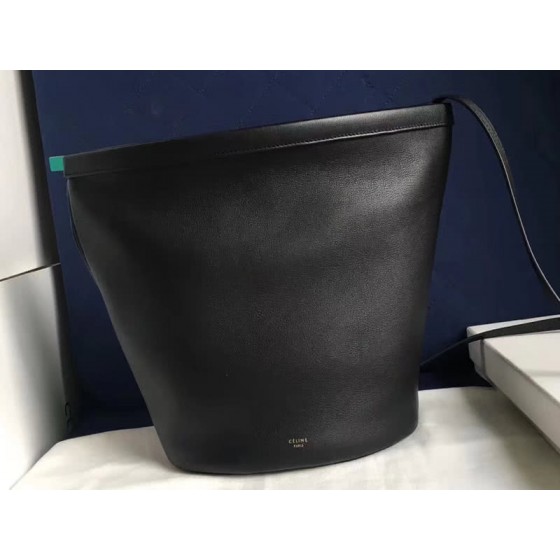 Celine Claps Calfskin Leather Bucket Bag Black
