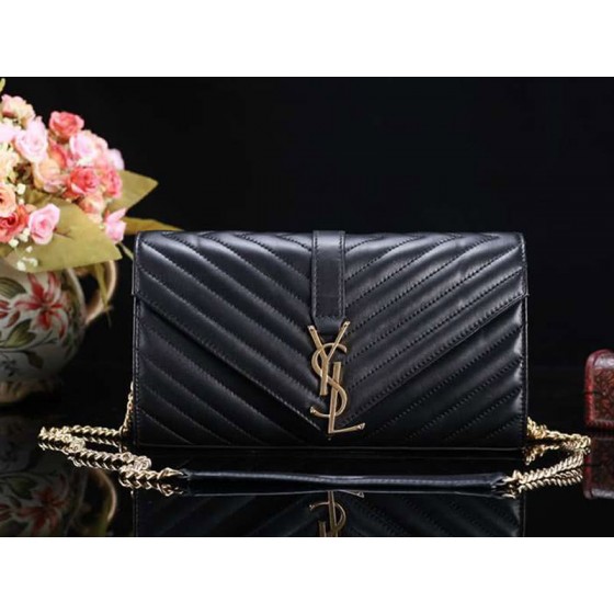 Ysl  Medium Monogramme Satchel  Black Lambskin Matelasse Leather