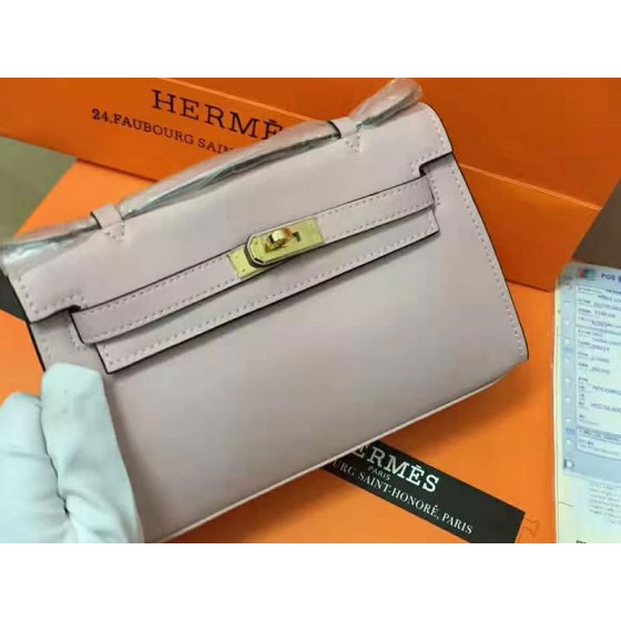 Hermes Swift Kelly Pochette Clutch Gold Hardware Light Pink