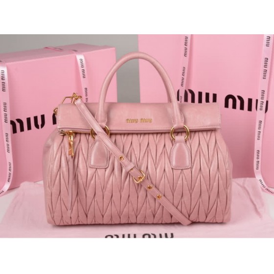 Miu Miu Glazed Matelasse Leather Zip Satchel Pink