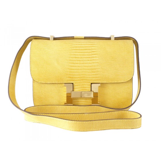 Hermes Constance 23 Single Shoulder Bag Lizard Leather Yellow