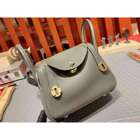 Hermes Mini Lindy Taurillon Clemence 20 Gold Hardware Dark Grey