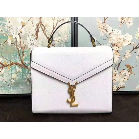 Saint Laurent Cassandra Top Handle Medium Bag In Grain Leather White