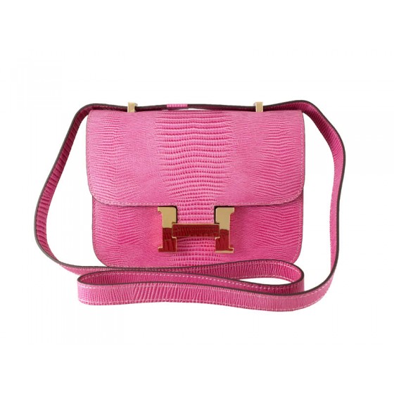 Hermes Constance 23 Single Shoulder Bag Lizard Leather Pink