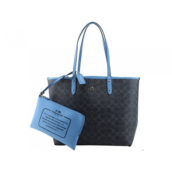Coach Reversible Signature City Tote Brown Blue