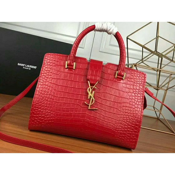 Saint Laurent Cabas Ysl Small In Smooth Leather Red
