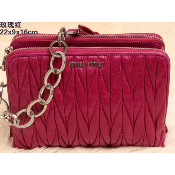 Miu Miu Glazed Matelasse Leather Mini Shoulder Bag Hot Pink