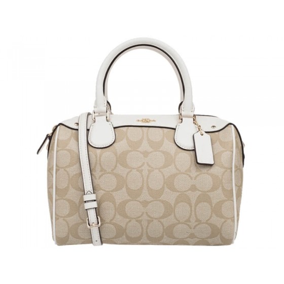 Coach Signature Mini Bennett Crossbody Satchel Khakhi White