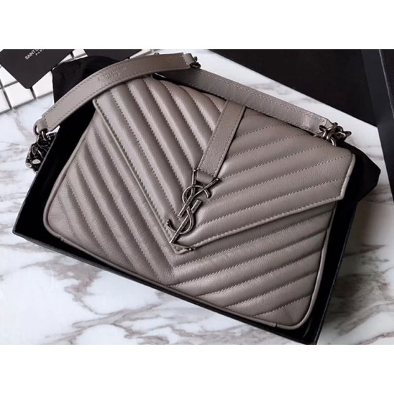 Saint Laurent Coll Ge Medium In Matelass Leather Grey