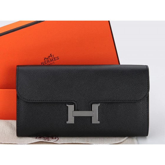 Hermes Epsom Original Calfskin Constance Long Wallet Black