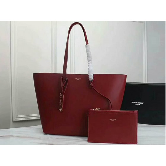 Saint Laurent Large Leather Ysl Shopper Tote Burgundy