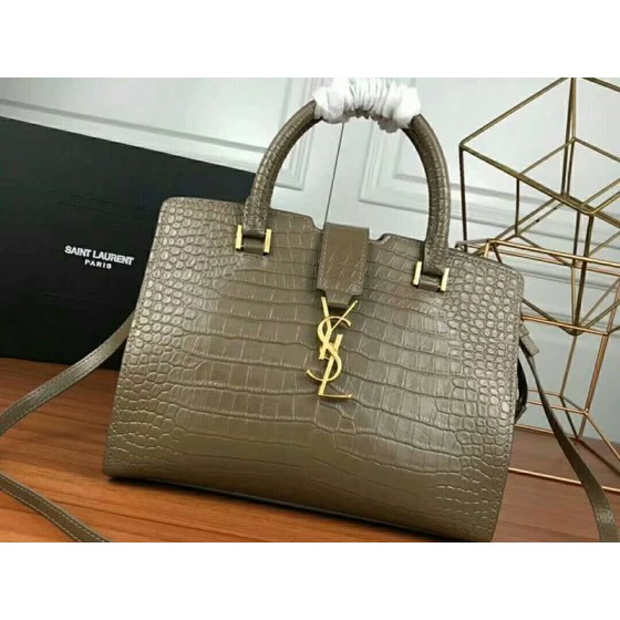 Saint Laurent Cabas Ysl Small In Smooth Leather Grey