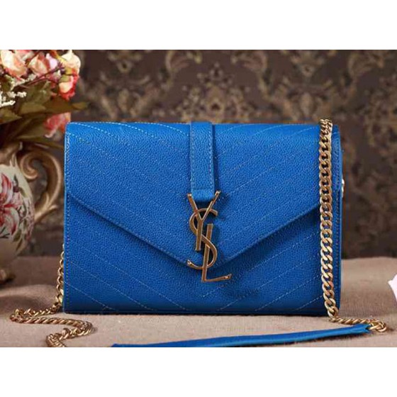 Ysl Small Monogramme Satchel Blue Grain Textured Matelasse Leather