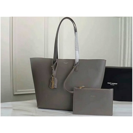 Saint Laurent Large Leather Ysl Shopper Tote Grey